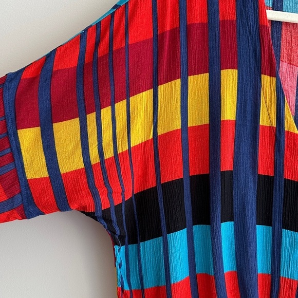 Express Colorblock Tie Waist Blouse, Red/Blue/Yellow/Orange, Size Medium - Picture 6 of 16